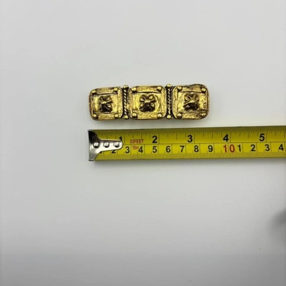 Vintage Made In French Textured Gold Toned Damascene‎ Style Hair Clip Barrette